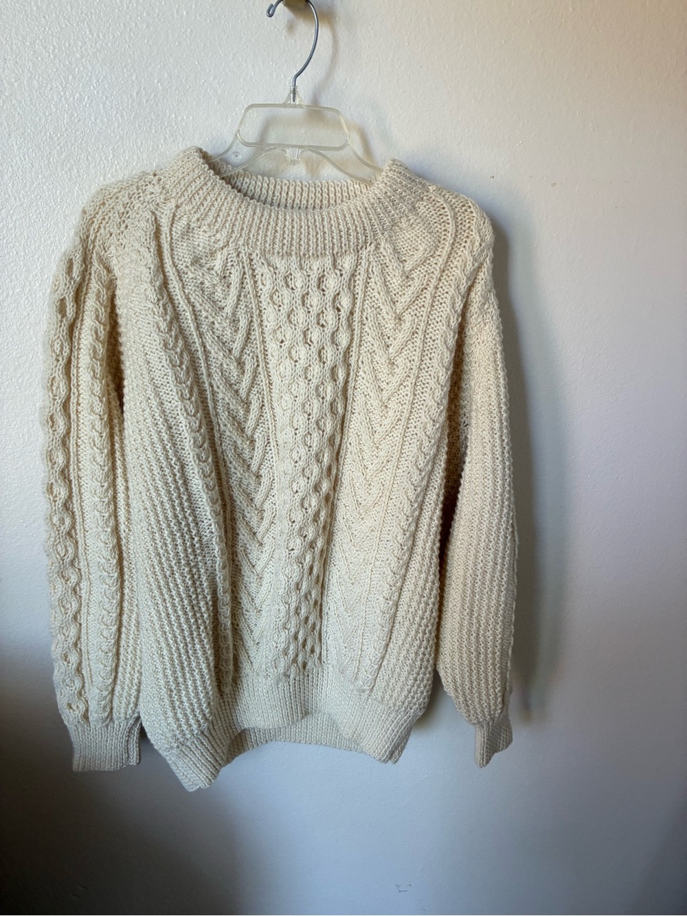 Vintage Blarney Woollen Mills Irish Aran Fisherman Sweater Cream Wool Cable Knit